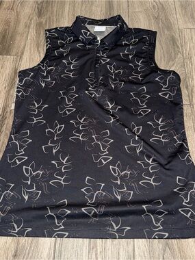 Dunning Golf Sleeveless Black Floral Print Polo Top